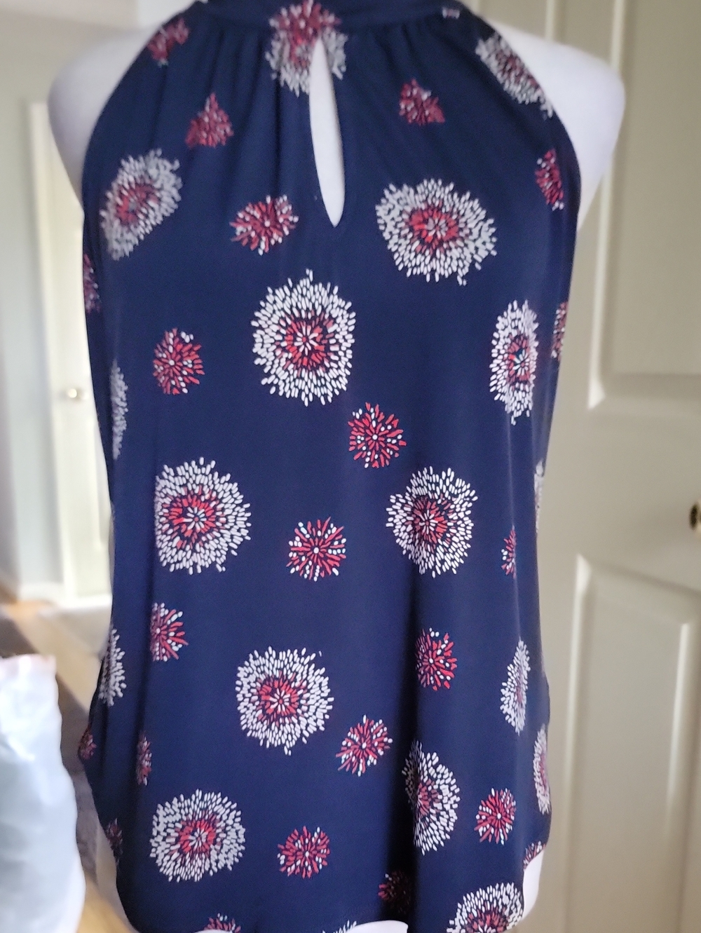 Veronica M Navy Halter Camisole with Red & White Medallion Print